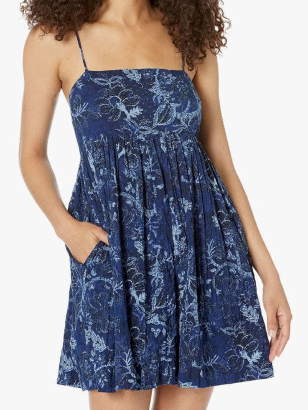 Lucky Brand Blue Floral Mini Prep Dress S Spaghetti Straps Delicate Coastal Chic